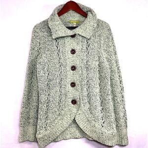 Sigrid Olsen‎ Medium Green Pastel Buttoned Sweater Cardigan Slouchy Knit Cutouts